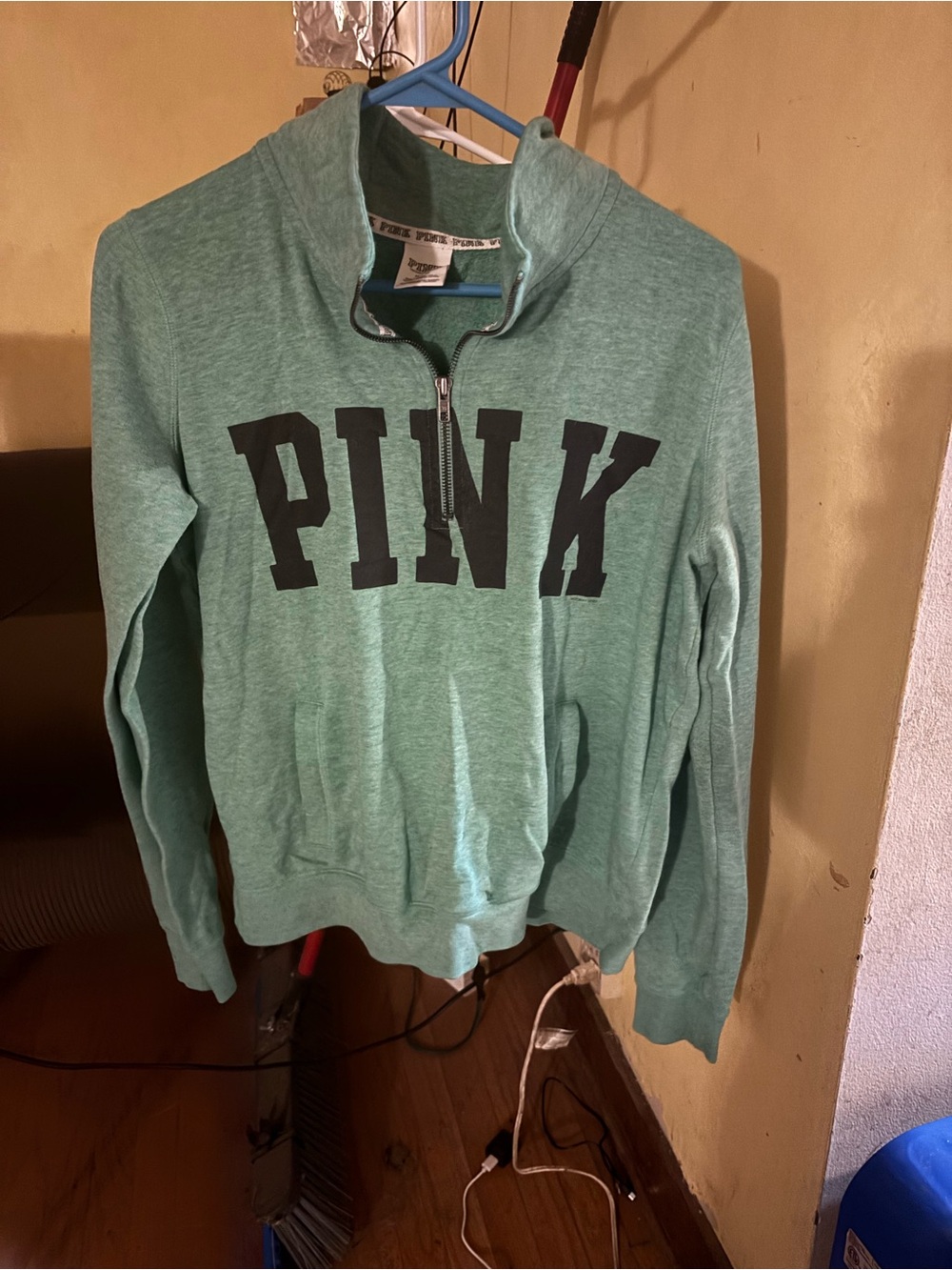 PINK Victoria's Secret Mint Green Quarter-Zip Sweatshirt